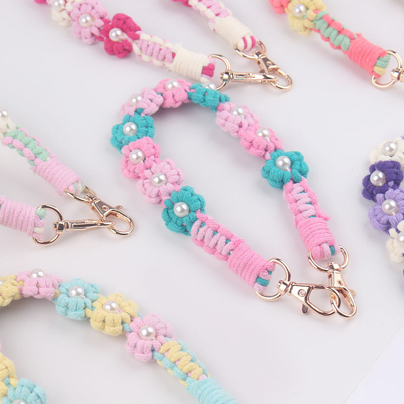 Wholesale Creative hand-woven daisy pearl water cup cup sleeve cup rope